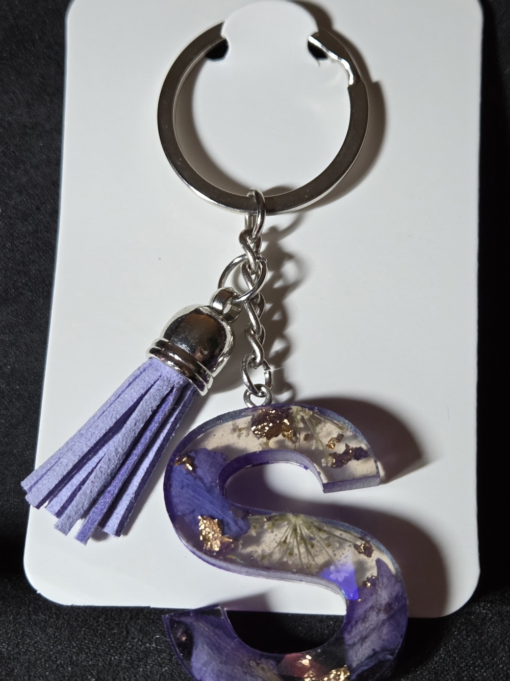 Purple Initial S Keychain with Tassel - Women’s Accessory